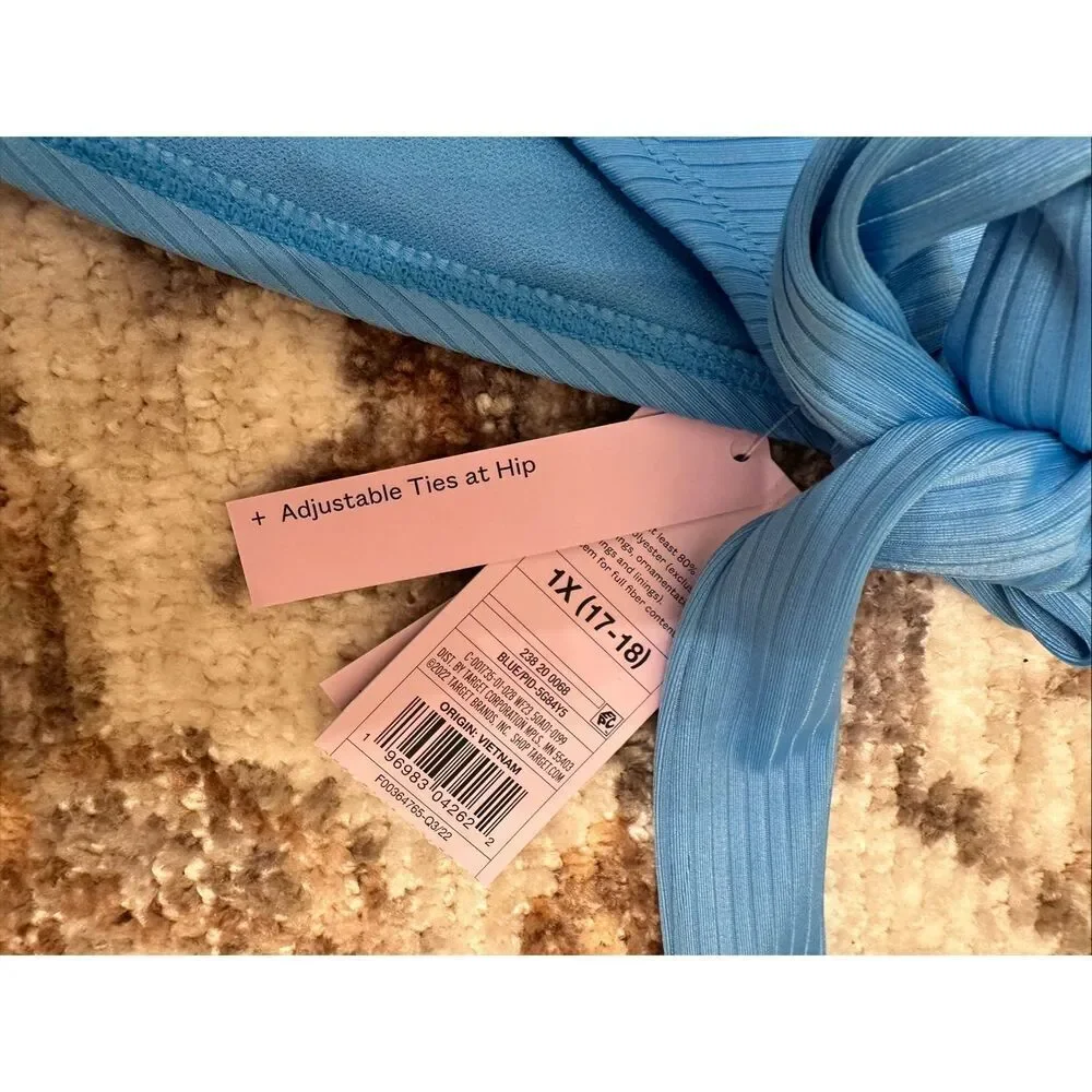 Wild Fable Blue Ribbed Tie Side Bikini Bottom Size X 17/18 New